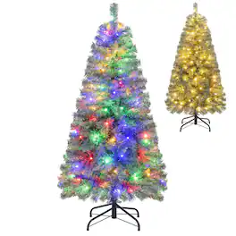 Gymax - 4.5 FT Artificial Xmas Tree w/256 Branch Tips 100 LED Lights 9 Lighting Modes - Blue