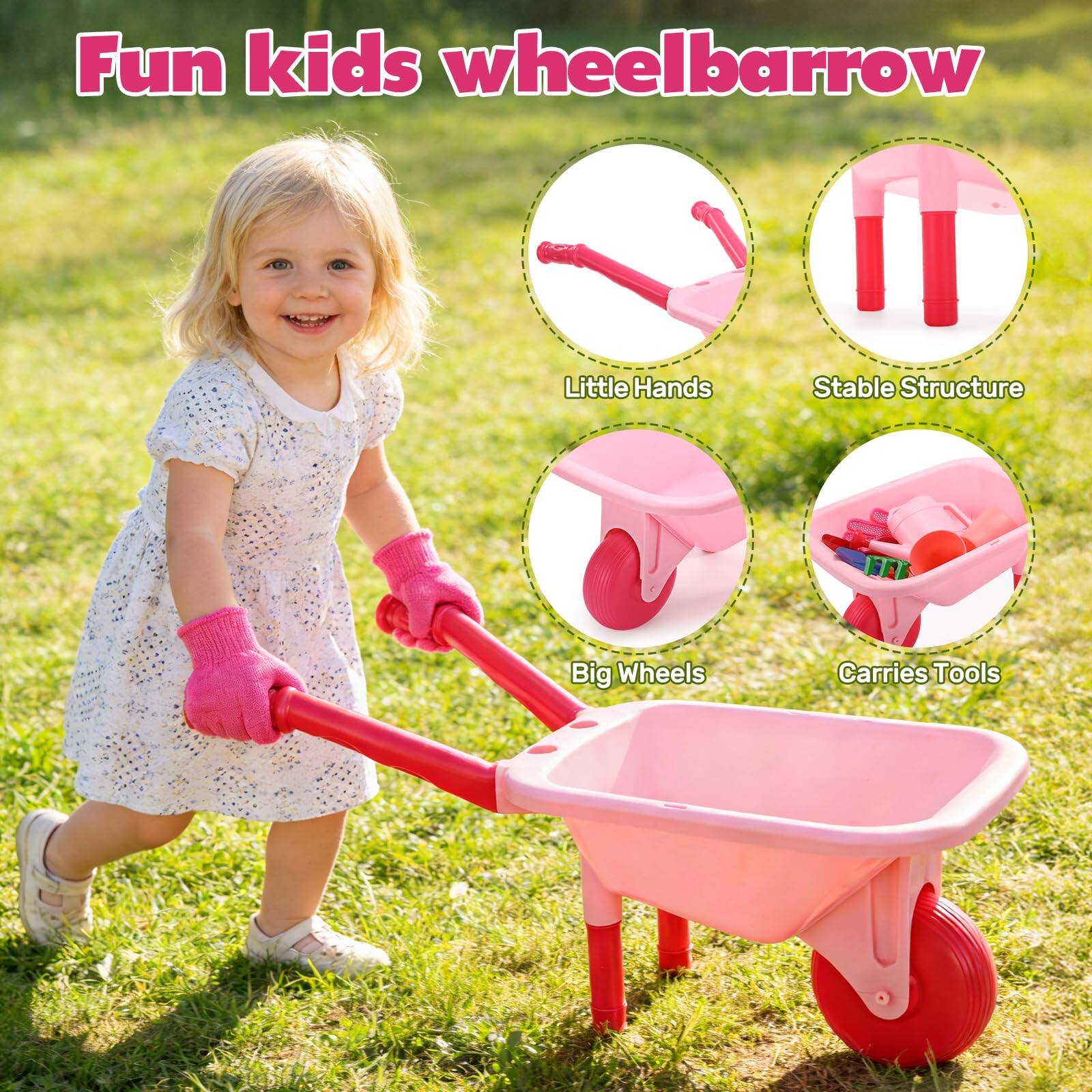 CUTE STONE Kids Gardening Tool Set, Pink Wheelbarrow Garden Toy - Best Buy