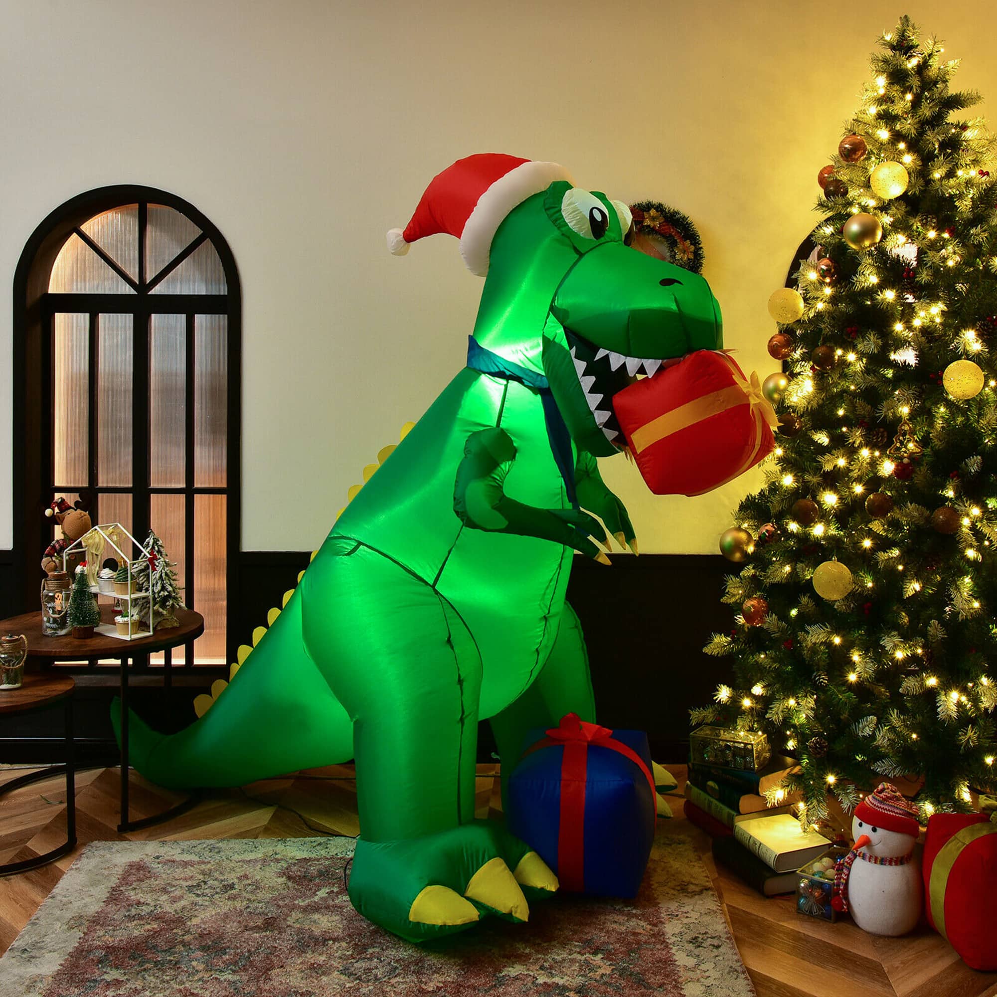 Gymax - 6 ft Inflatable Christmas Dinosaur Blow Up Xmas Decor w/ Built-in LED Lights - Green