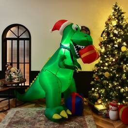 Gymax - 6 ft Inflatable Christmas Dinosaur Blow Up Xmas Decor w/ Built-in LED Lights - Green