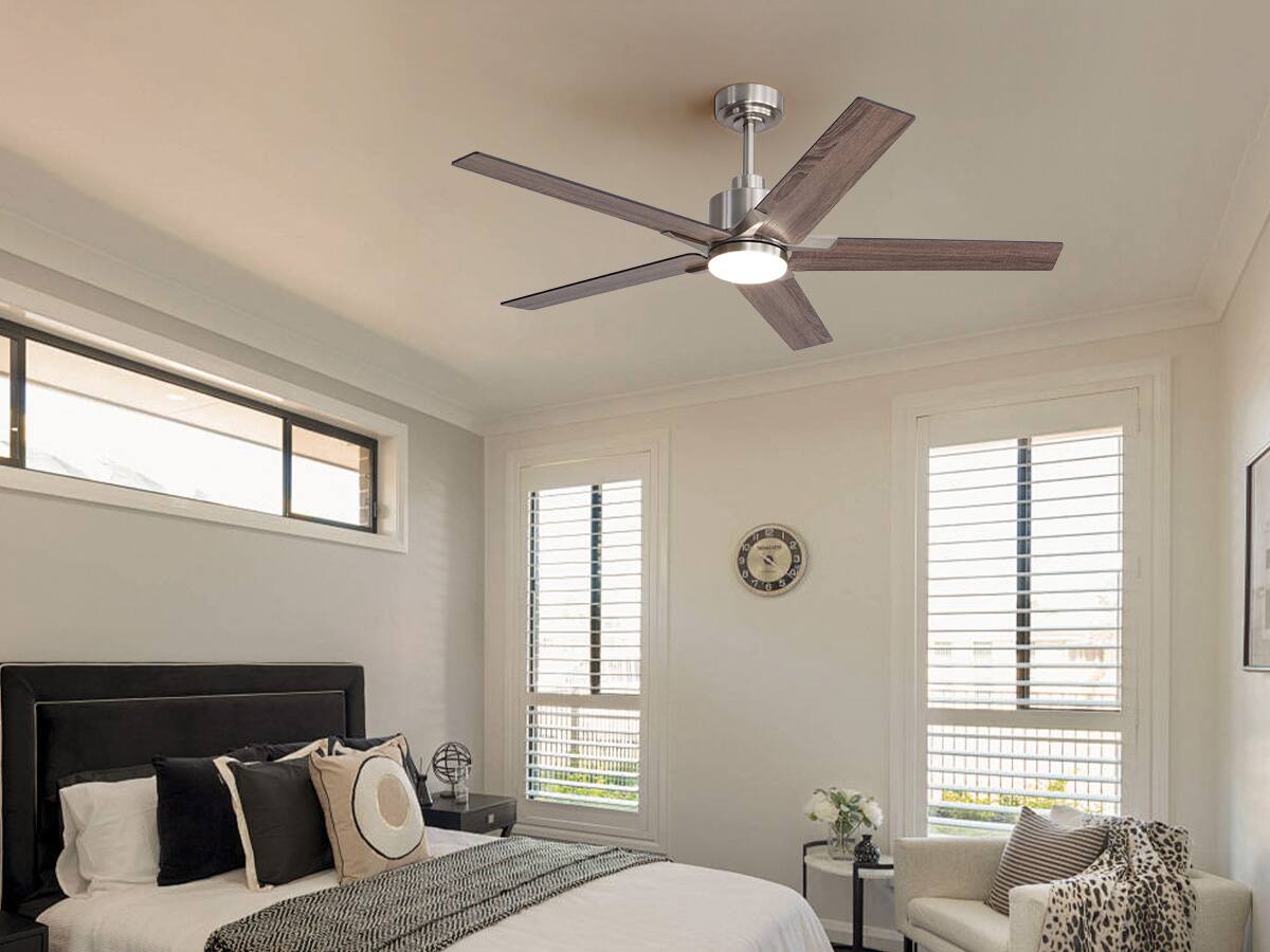Angle. Siljoy - 52 Inch Nickel Modern Ceiling Fan with LED Light(5 Blades Remote Included) - Nickel.