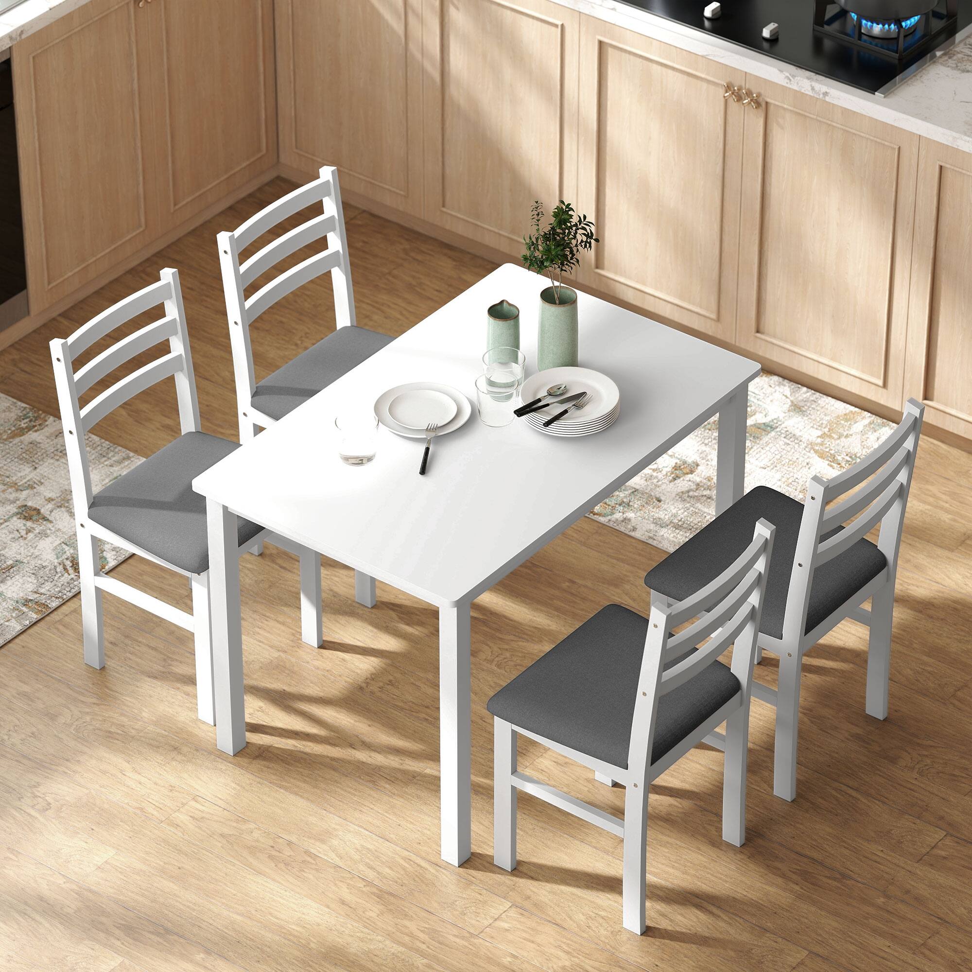 Alt View 7. Homcom - Small Kitchen Table Set for 4 - White.