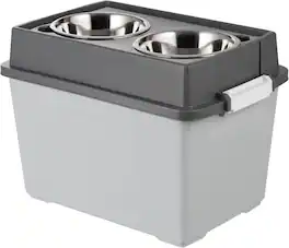IRIS USA - IRIS Elevated Dog Bowls, Airtight Pet Food Storage 47 Lbs, Dark - Gray