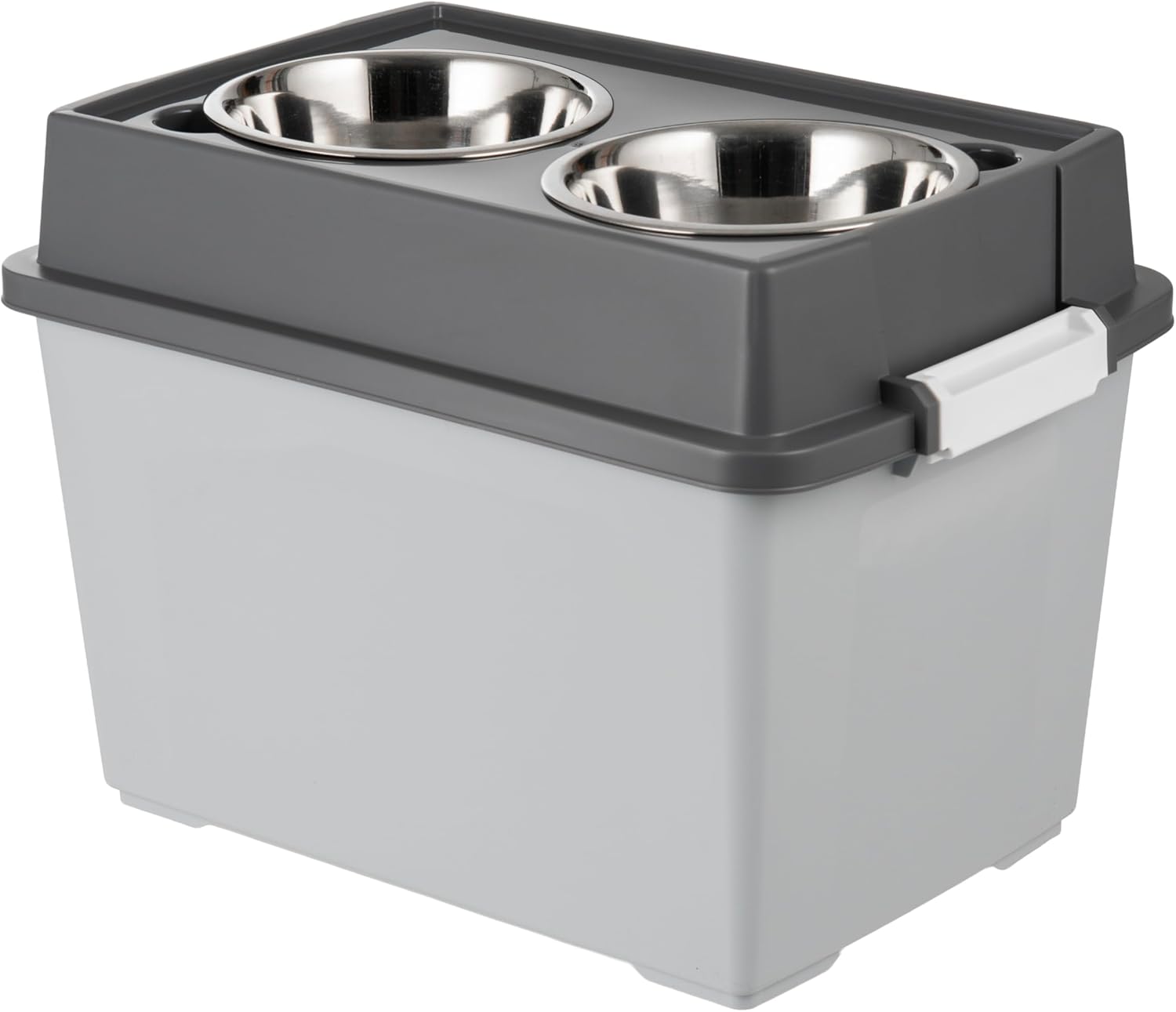 Front. IRIS USA - IRIS Elevated Dog Bowls, Airtight Pet Food Storage 47 Lbs, Dark Gray - Gray.
