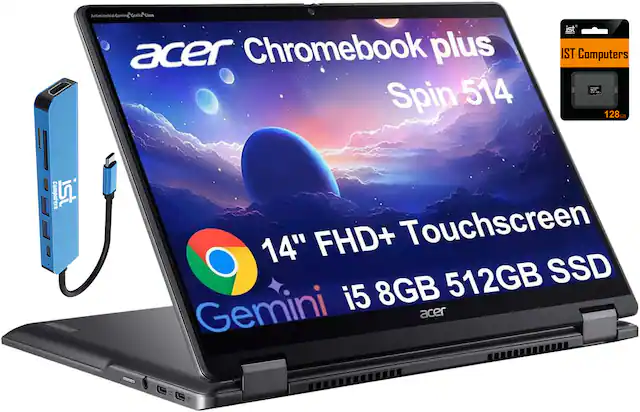 Acer Chromebook Plus Spin 514
14" FHD+ Touchscreen
i5 8GB 512GB SSD
IST Computers
128GB SSD