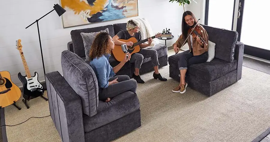 Alt View 17. Lovesac - 4 Seats + 4 Sides Vintage Blue Rained Chenille & Standard Foam - Vintage Blue.