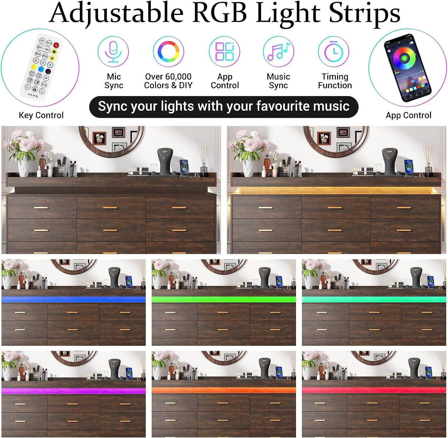 Adjustable RGB Light Strips

Key Control

Mic Sync

Over 60,000 Colors & DIY

App Control

Music Sync

Timing Function

Sync your lights with your favourite music