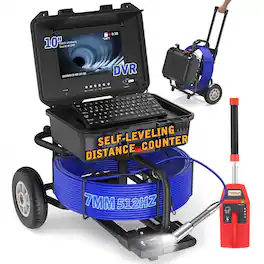 Aukfa - Sewer Camera with Locator - 10" HD Borescope, Self-Leveling, IP68, 250Ft 7MM Cable, DVR, 32GB