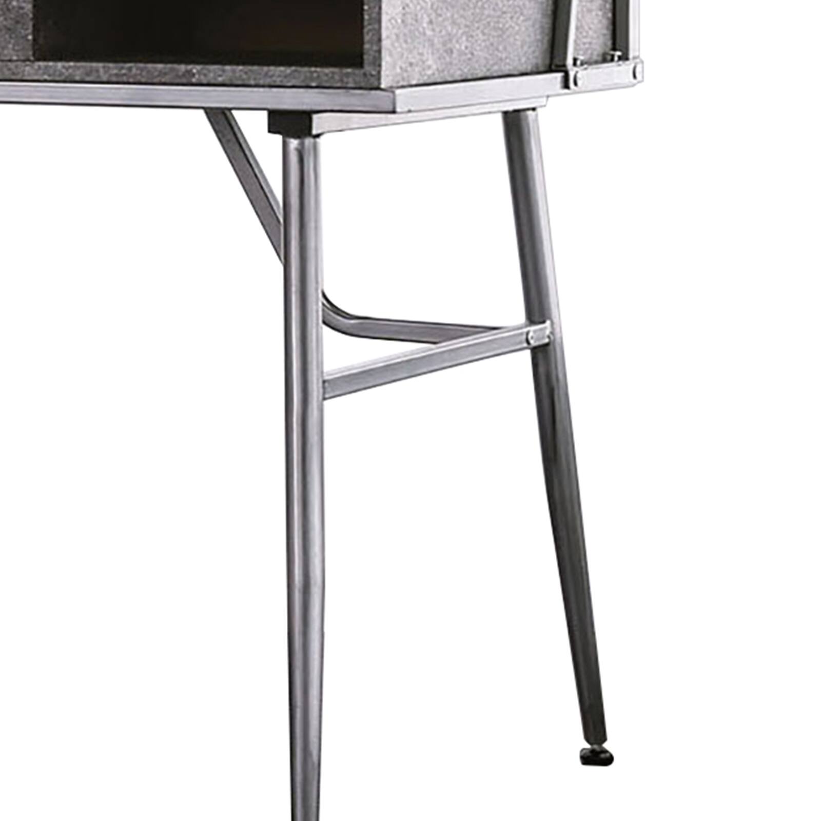 Back. Manhattan Lane - Corrugated Back Metal Frame Desk with USB Docks, Gray and Silver - Gray and Silver.