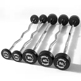 Mikolo - Rubber Coated Fixed Weight EZ Curl Barbell,EZ Curl Solid Steel Barbells, Weighted Bars(150LBS) - Black