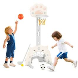 Resenkos - 3-in-1 Kids Basketball Hoop with Ball & Foldable Rim - Adjustable Sports Toy - Gray and White