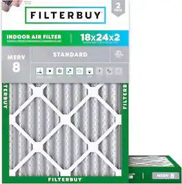 Filterbuy - 18x24x2 MERV 8 Dust & Allergy Defense, Electrostatic Pleated HVAC AC Furnace Air Filters Replacement (2-Pack) - Silver
