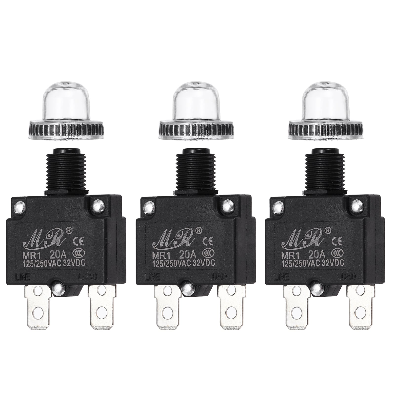 Unique Bargains - 3pcs 20A Push Button Circuit Breaker, 125/250V AC,32V DC, Manual Reset Thermal Overload Protector, Waterproof Caps - Black price history on PriceWatchPro