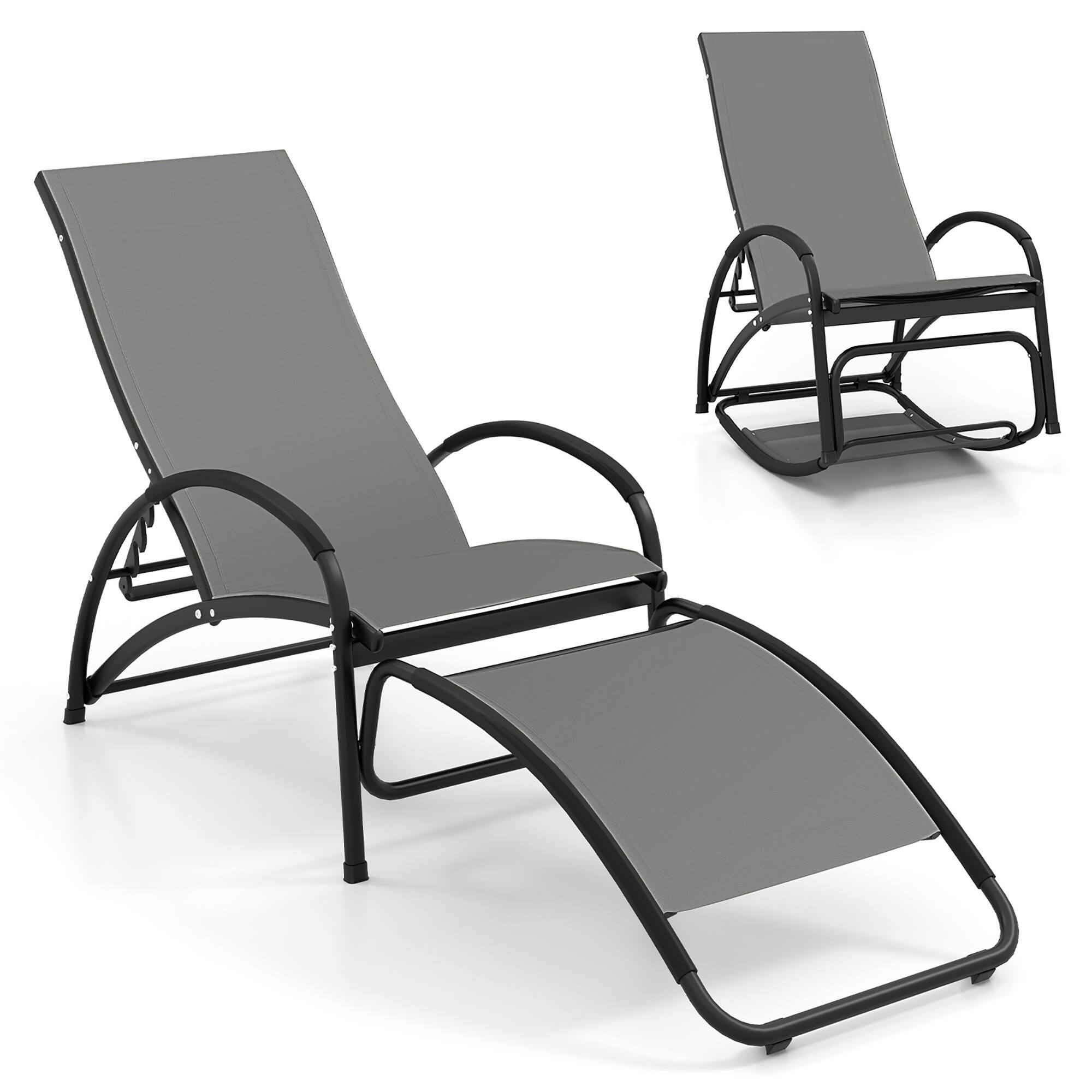 Alt View 9. Gymax - Gymax 2-in-1 Outdoor Rocking Chair with 4-Position Adjustable Backrest Curved Armrests Gray - Gray.