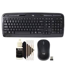 Logitech - MK320 Full-size Wireless Membrane Keyboard and Mouse Bundle for PC - with 3pc Cleaning Kit - Black
