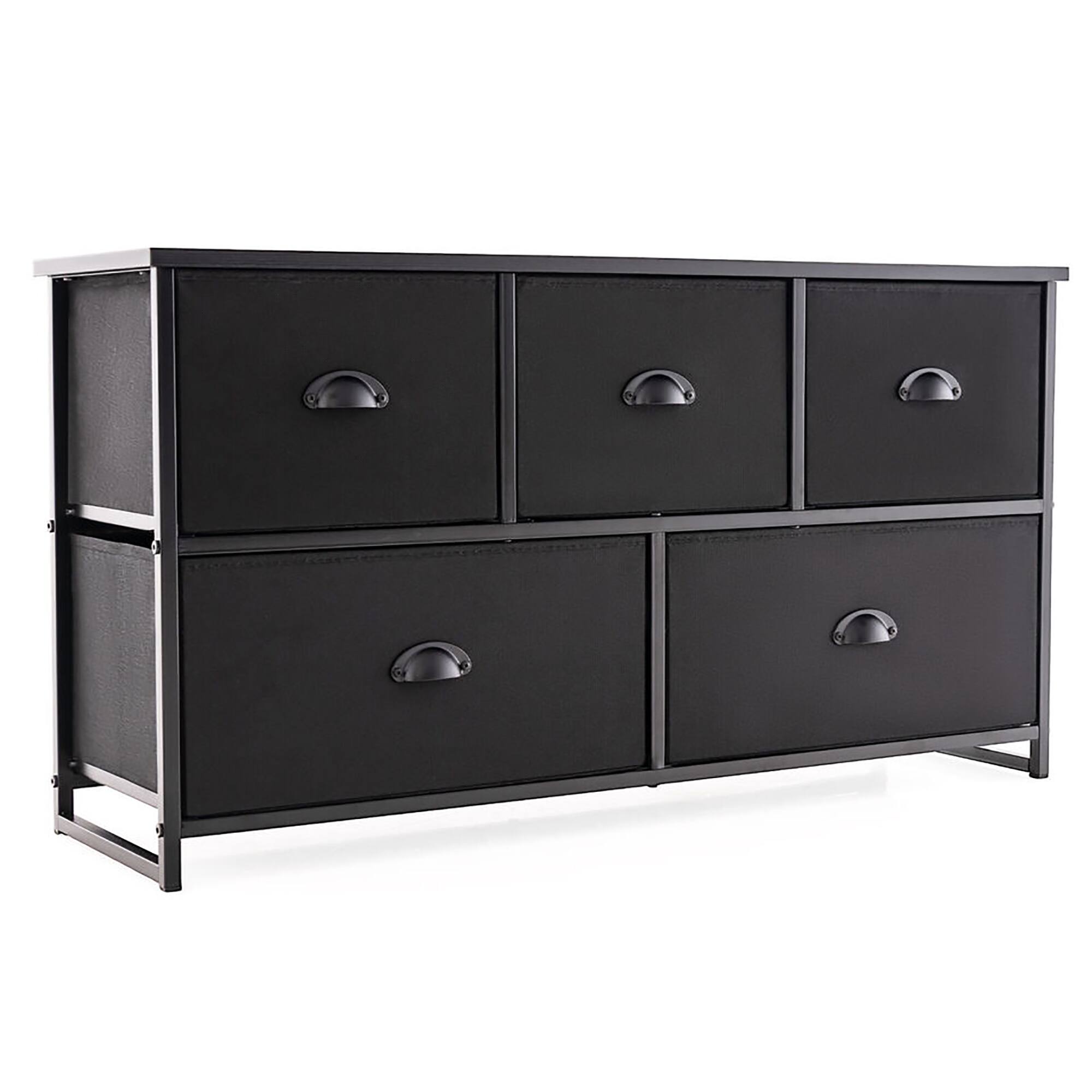 Alt View 9. Gymax - Gymax 5 Drawers Dresser TV Stand Chest Clothes Storage Organizer with 5 Fabric Bins - Black.