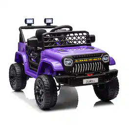 GARVEE - 12V Kids Ride-On Truck, Electric Vehicle with Remote Control, 4-Wheel Suspension, LED Lights, Music, Battery Display - Purple