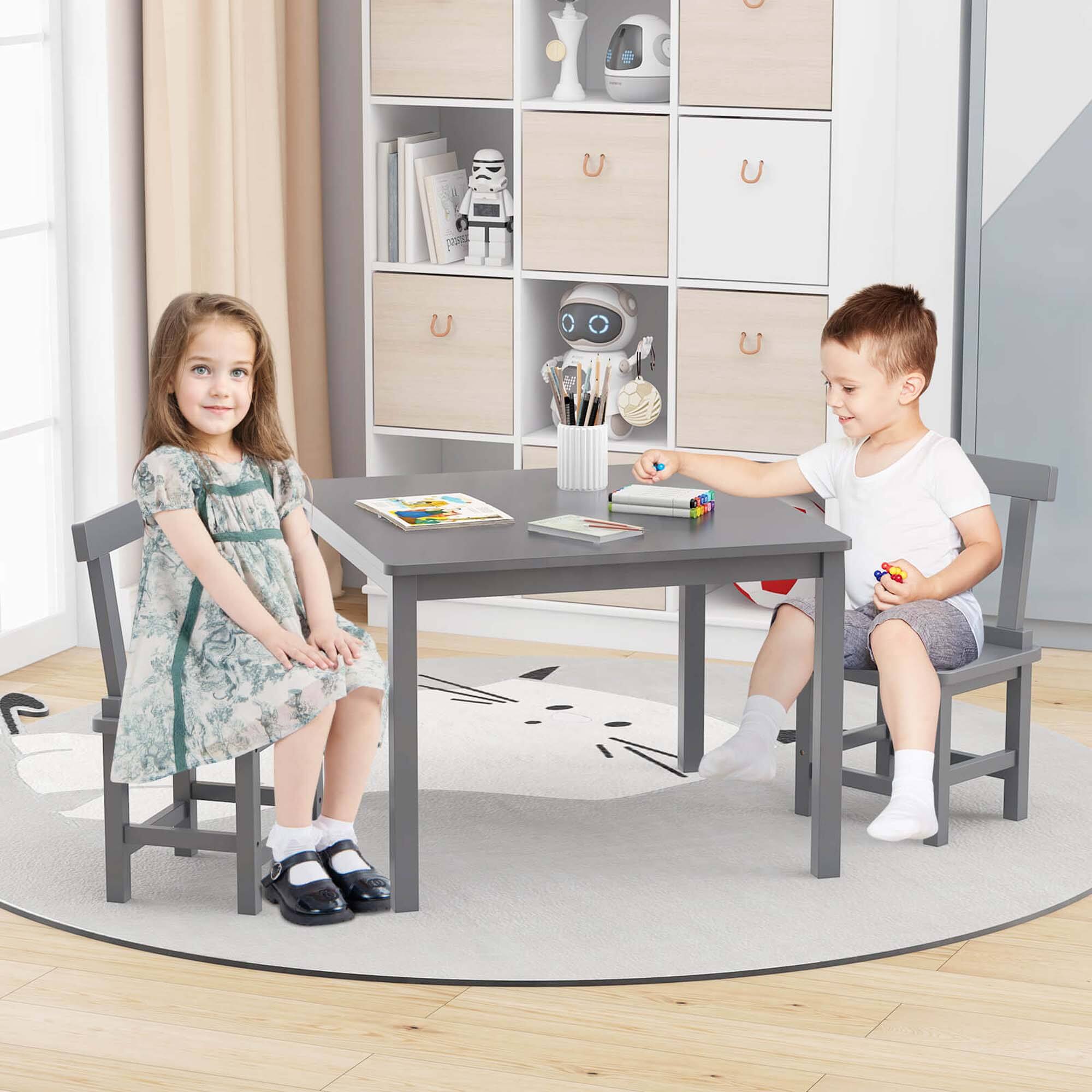 Alt View 1. Costway - Costway Wooden Kids Table and 2 Chairs Set with Rubber Wood Legs Anti-slip Foot Pads - Gray.