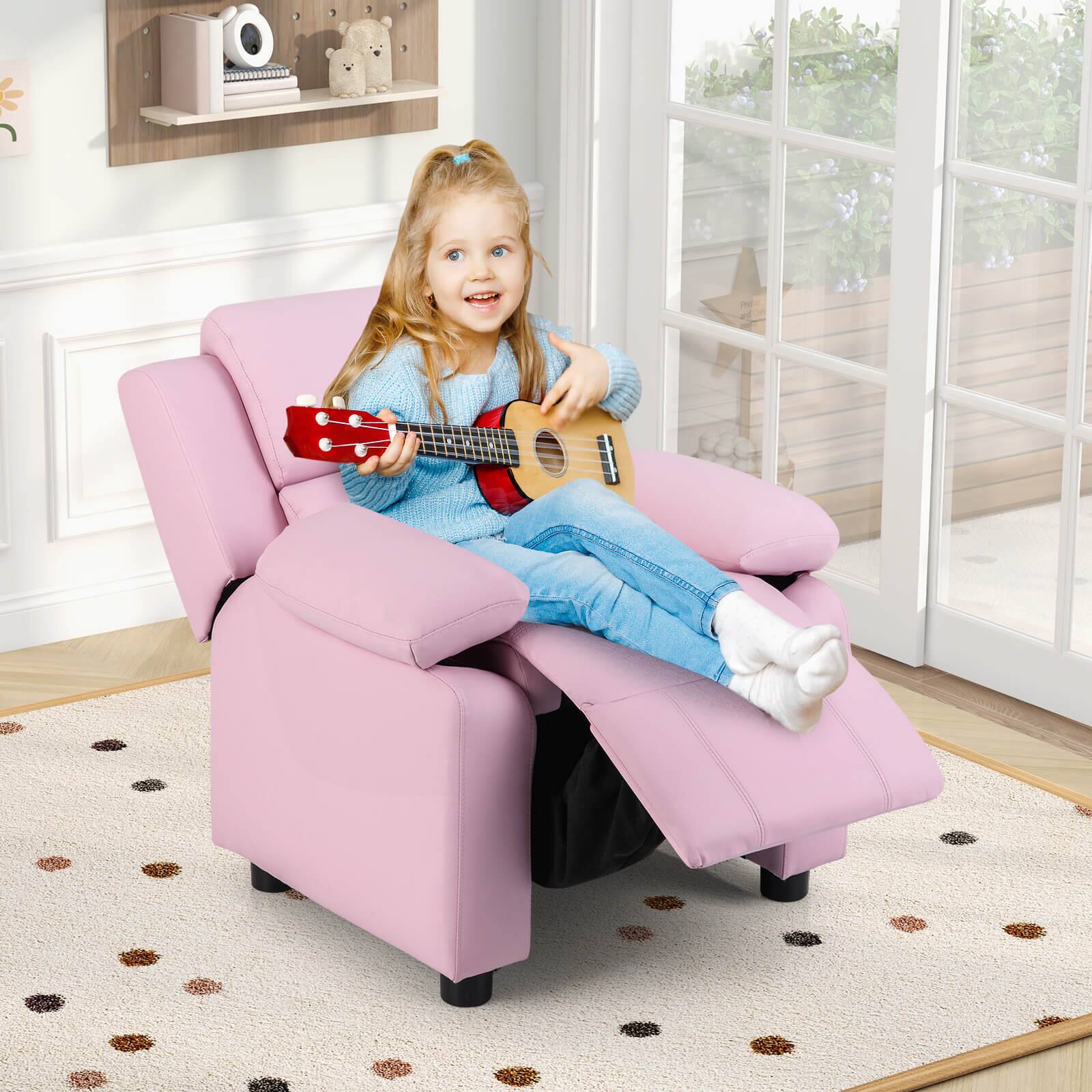Alt View 3. Costway - Costway Deluxe Padded Kids Sofa Armchair Recliner Headrest Children w Storage Arms - Pink.