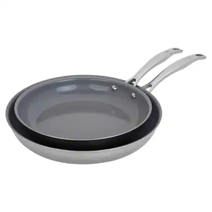 Front. Henckels - Henckels Clad H3 2-pc Stainless Steel Ceramic Nonstick 10-in & 12-in Fry Pan Set - Stainless Steel.