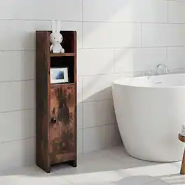 Pefilos - Slim Bathroom Corner Cabinet, 1 Door Adjustable Shelves, Rustic Finish, Rustic - Brown