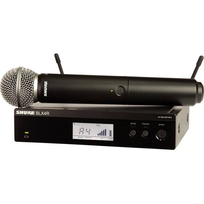 SHURE BLX4R  
2N0 584-808  
M D 34 84 4  
group channel TA o audio group (AY) channel - power