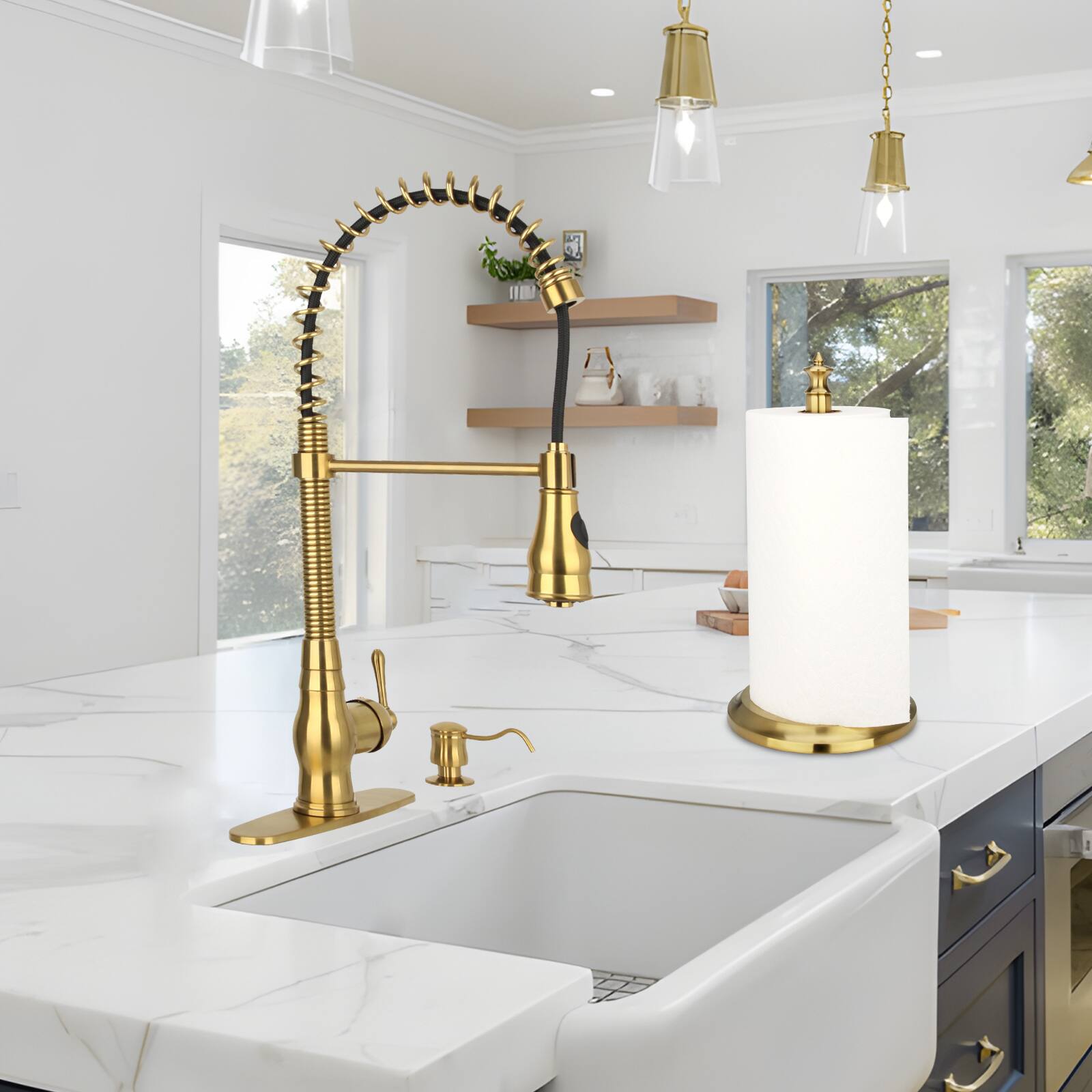 Alt View 8. Akicon - Akicon Paper Towel Holder Stand for Dining Room Table and Kitchen Countertop in Brushed Gold - Brushed Gold.