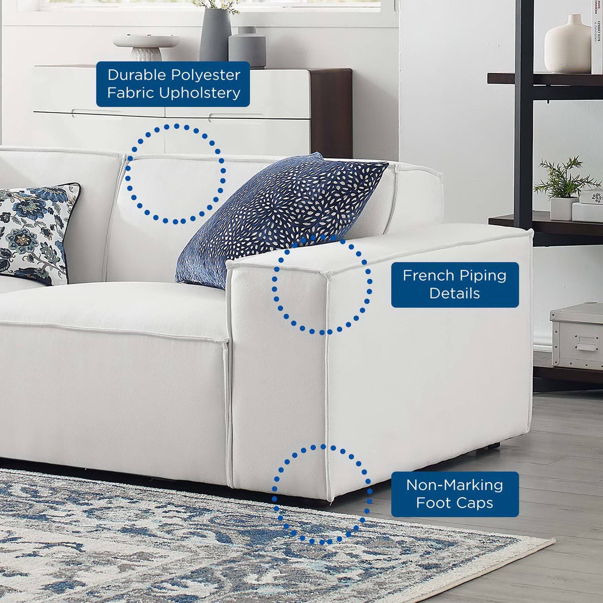Durable Polyester Fabric Upholstery  
French Piping Details  
Non-Marking Foot Caps