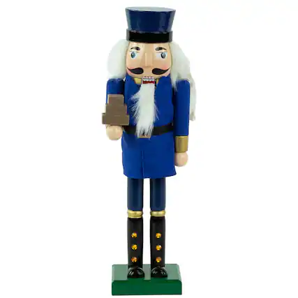 Front. Northlight - 14" Blue and Gold Wooden Mail Carrier Christmas Nutcracker - Blue.