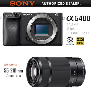 Sony a6400 Mirrorless APS C Camera with 55 210mm E Mount Zoom Lens Sony a6400 Mirrorless APS C Camera with 55 210mm E Mount Zoom Lens