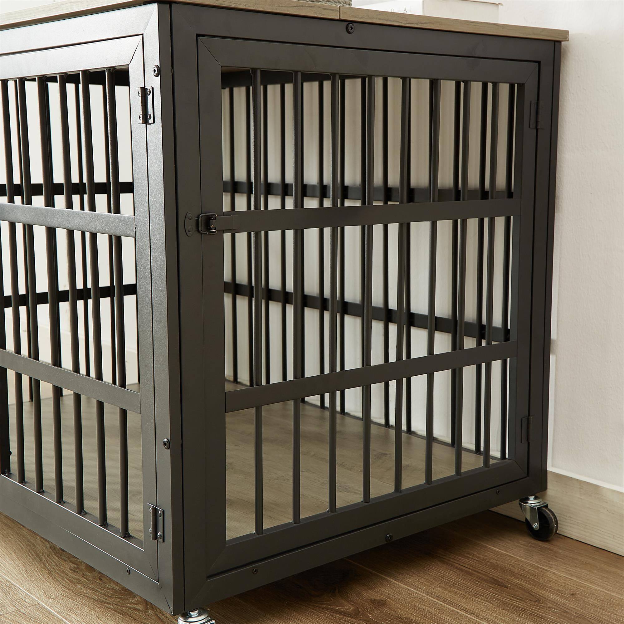 Alt View 4. Pefilos - 43" Heavy Duty Dog Crate for Small Dogs, Furniture Style Dog House with Wheels, Dog Cage with Side Openings.