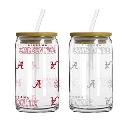 Logo Brands - Alabama Crimson Tide 16oz. Step And Repeat Glass Can with Lid & Straw 2-Pack - Multicolor