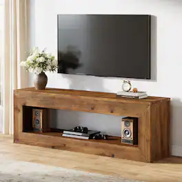 Tribesigns - 47" Solid Wood TV Stand for 32/43/55" TVs, Farmhouse TV Console with Storage, Low Media Console Television Stands for Li - Brown