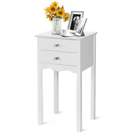 Costway - Side Table End Accent Table Night Stand with 2 Drawers Furniture - White