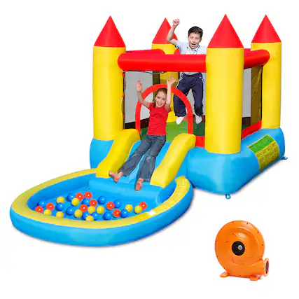Front. Costway - Costway Inflatable Bounce House Kids Slide Jumping Castle Bouncer w/Pool and 580W Blower - Multicolor.