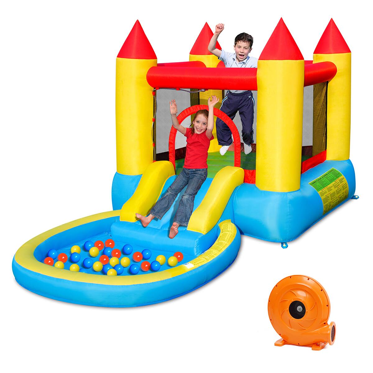 Costway - Inflatable Bounce House Kids Slide Jumping Castle Bouncer w/Pool and 580W Blower - Multicolor