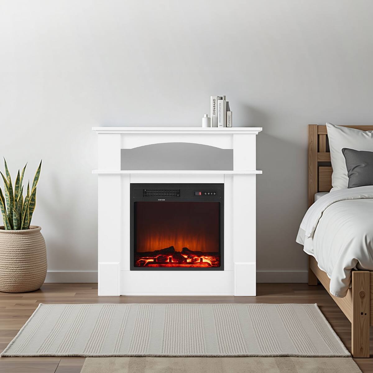 Alt View 5. Loheer - Loheer 33 inch freestanding electric fireplace heater with mantel, 1500W, White - White.