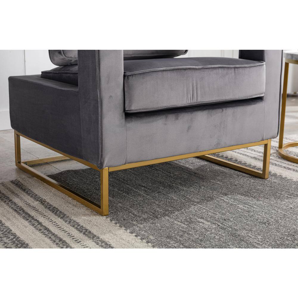 Left. Carolina Chair & Table - Adadon Velvet Upholstered Armchair - Gray - Gray, Gold.