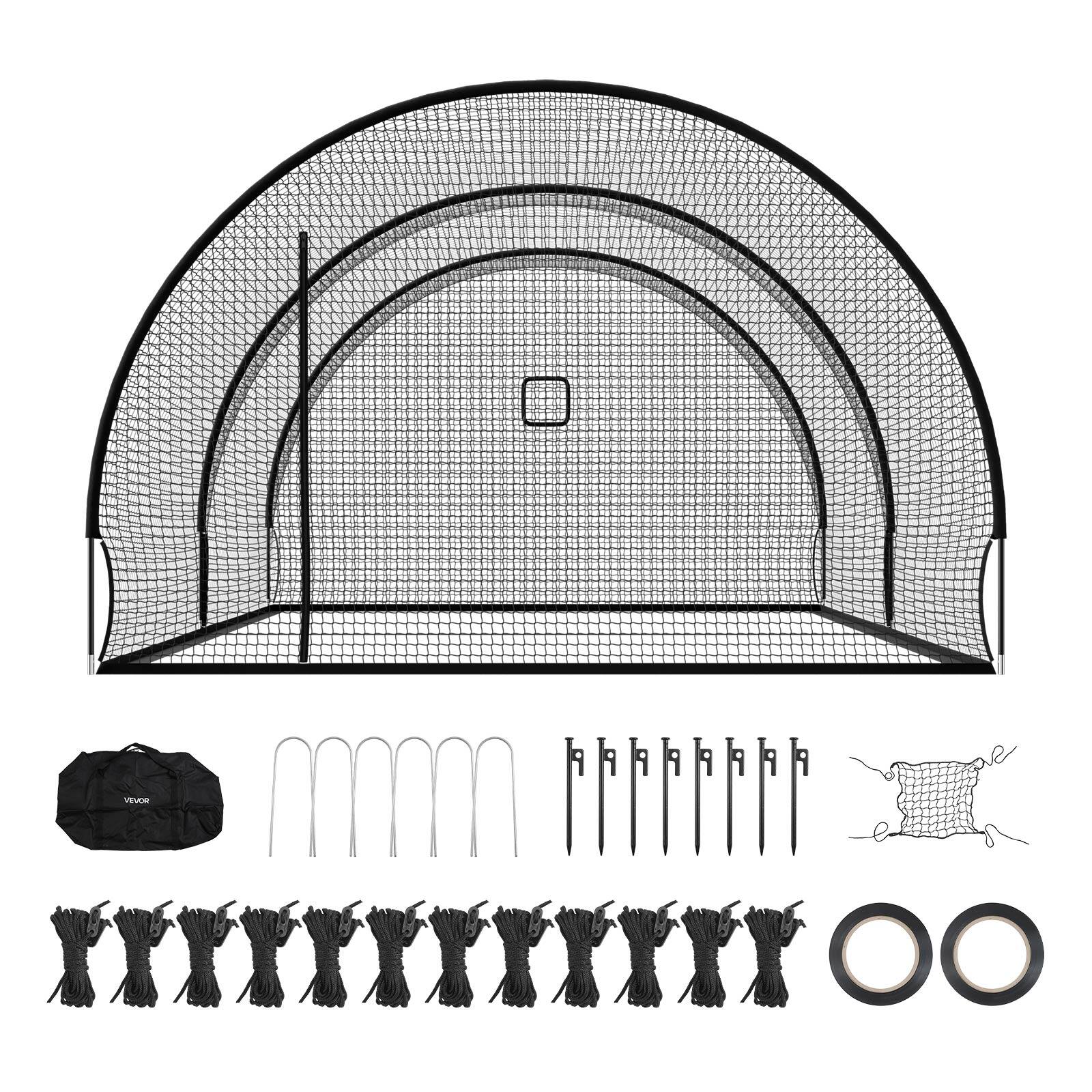 Alt View 5. VEVOR - Baseball Batting Cage, 22.2x12.1x7.9 FT Freestanding Portable Batting Cage, Hitting Cages with 4-Ply Knotless Polyester - Black.