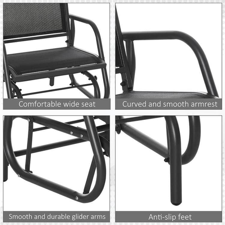 Comfortable wide seat  
Curved and smooth armrest  
Smooth and durable glider arms  
Anti-slip feet