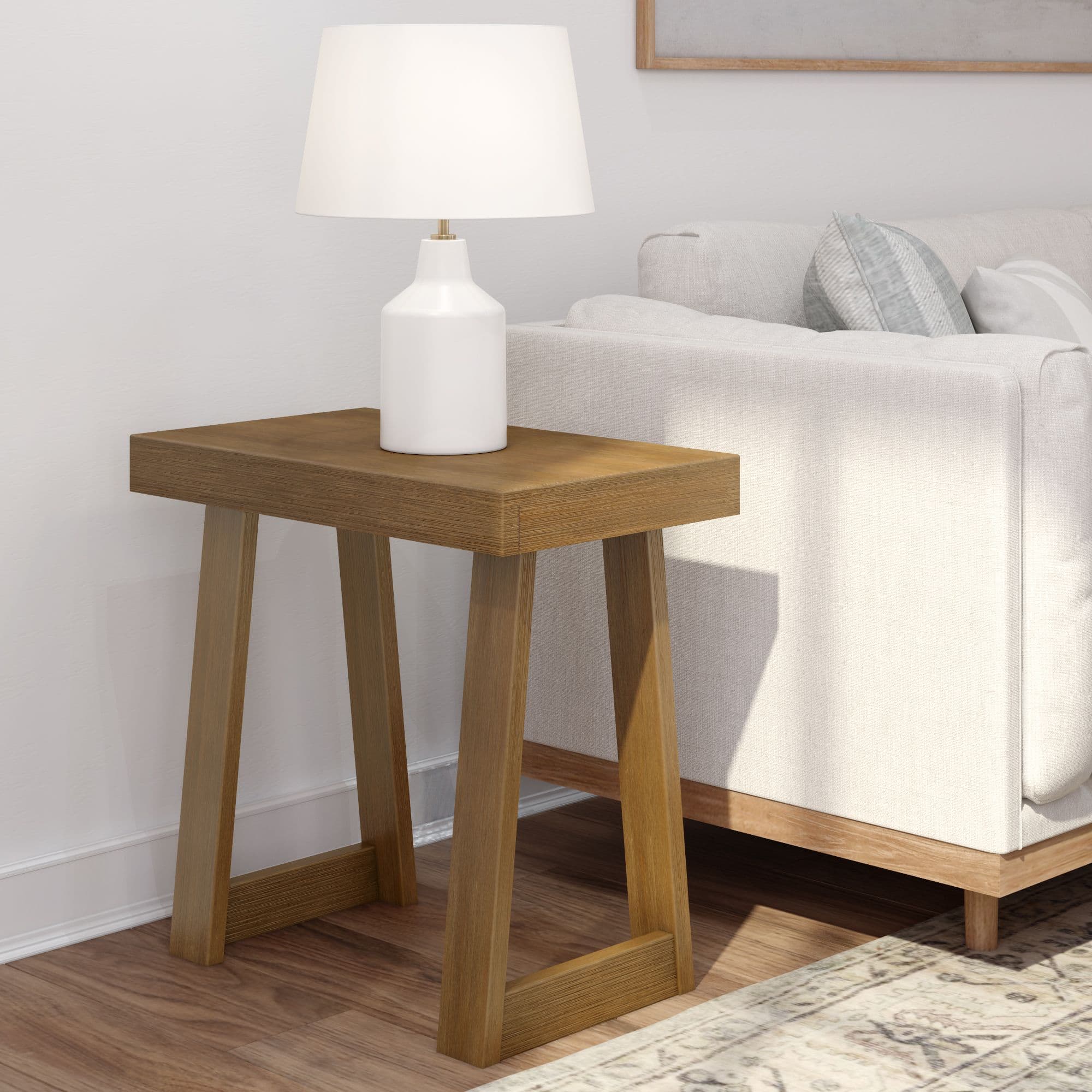 Plank+Beam - Classic Rectangular Side Table (25in x 15in / 630mm x 375mm) - Pecan Wirebrush