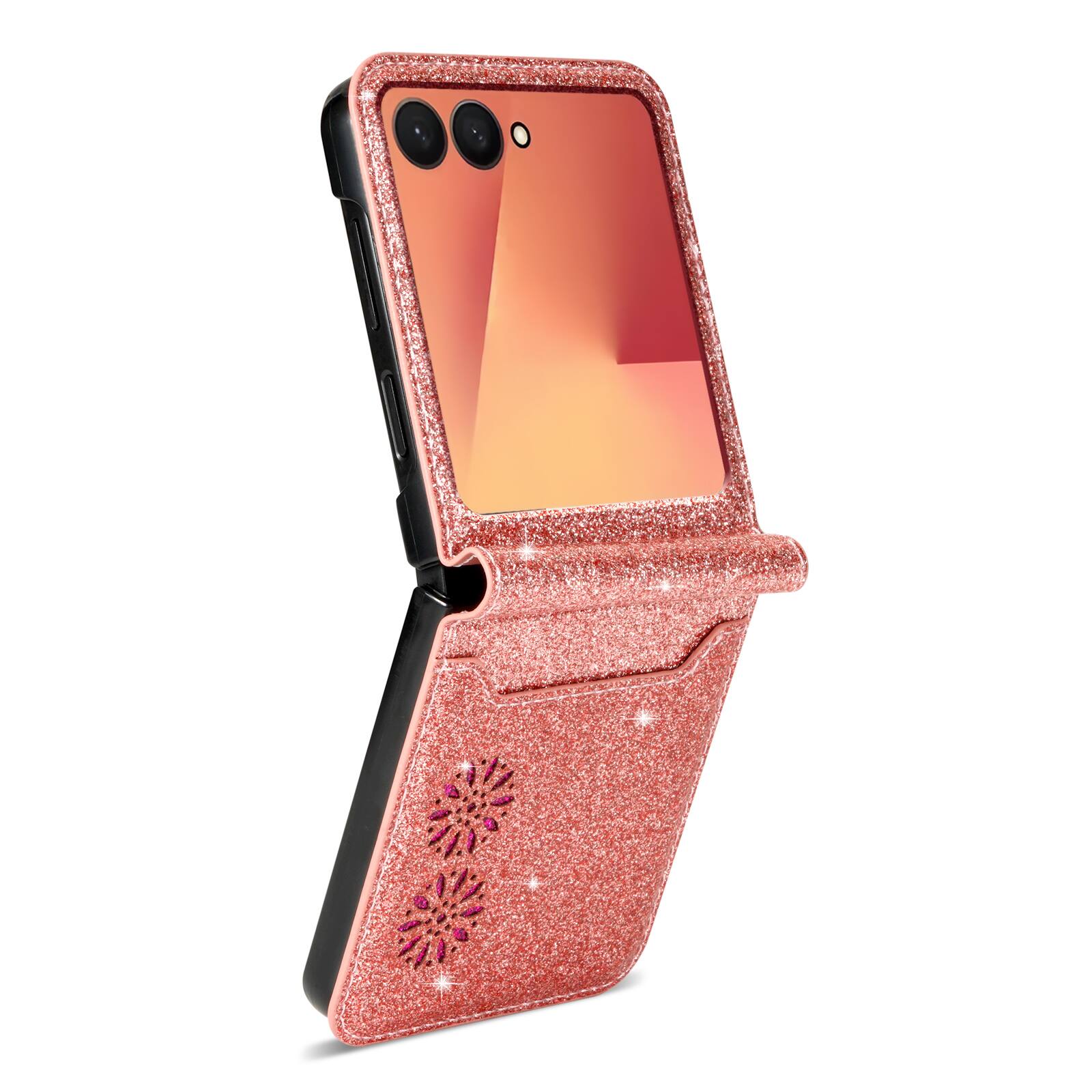Alt View 2. Dteck - for Samsung Galaxy Z Flip8 Glitter Wallet Case, Shockproof Slim PU Leather Flip Cover with Card Pocket - Rosegold.