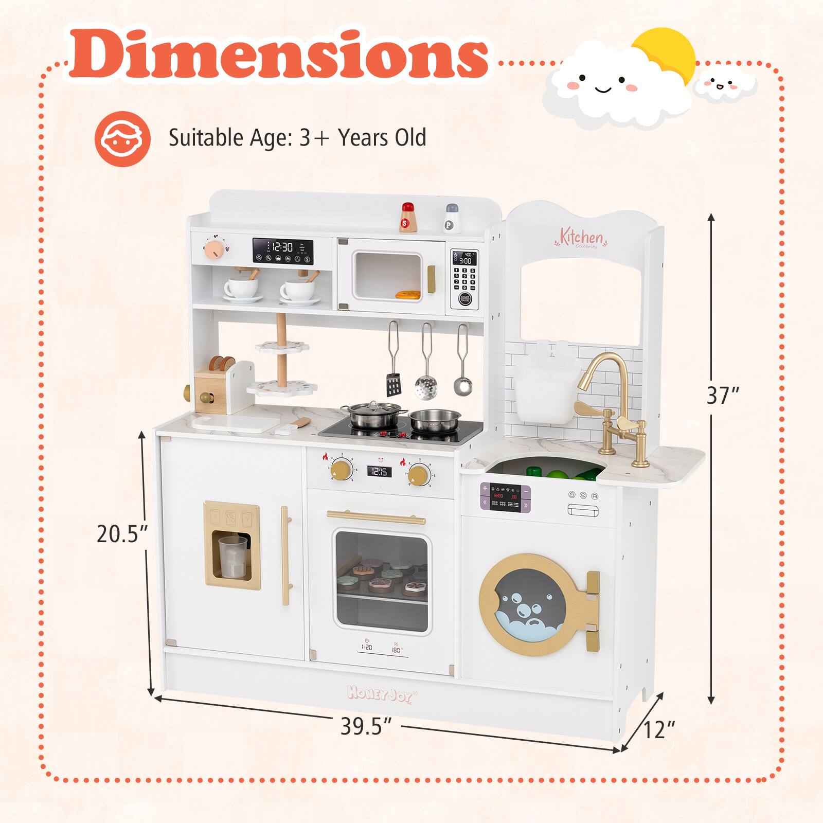 Dimensions  
Suitable Age: 3+ Years Old  

37"  
20.5"  
39.5"  
12"