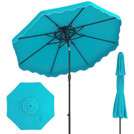 Front. Gymax - Gymax 9 FT Patio Umbrella w/Push Button Tilt & Crank 2-Tier Vented Top 8 Metal Ribs Turquoise - Green.