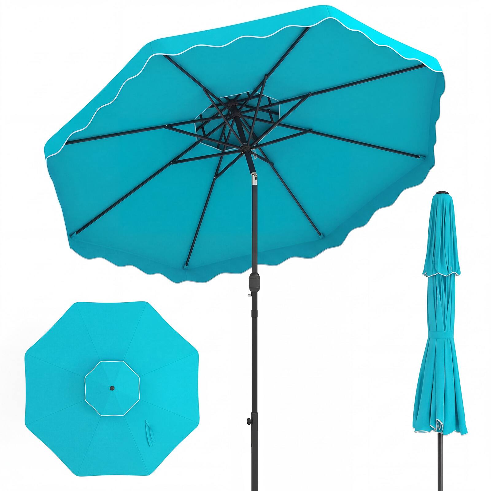 Front. Gymax - Gymax 9 FT Patio Umbrella w/Push Button Tilt & Crank 2-Tier Vented Top 8 Metal Ribs Turquoise - Green.