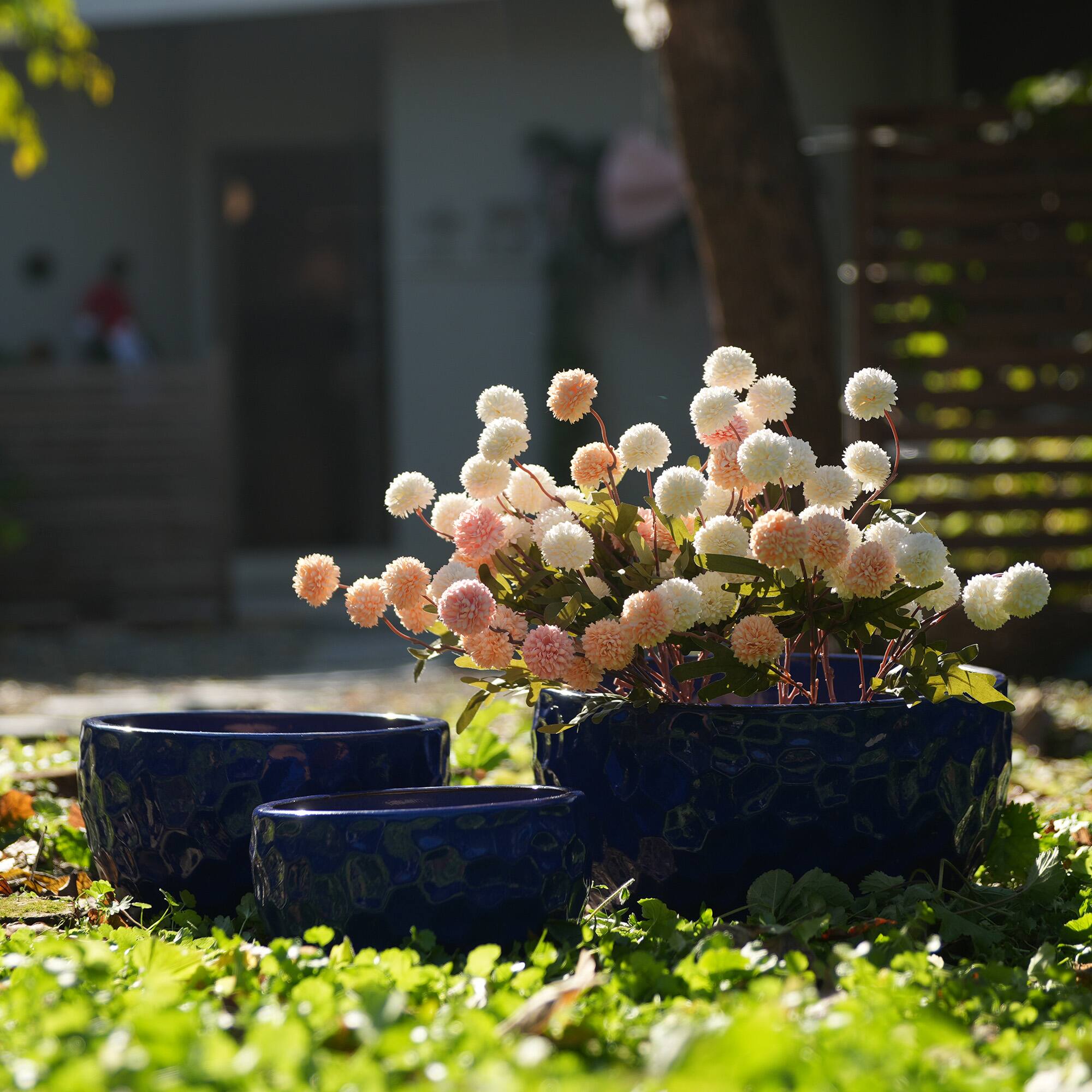 Alt View 1. Loheer - Ceramic Planter Set Loheer Handmade Cobalt Blue Plant Pots, Set of 3 Breathable Clay Planters for Indoor Outdoor Use.