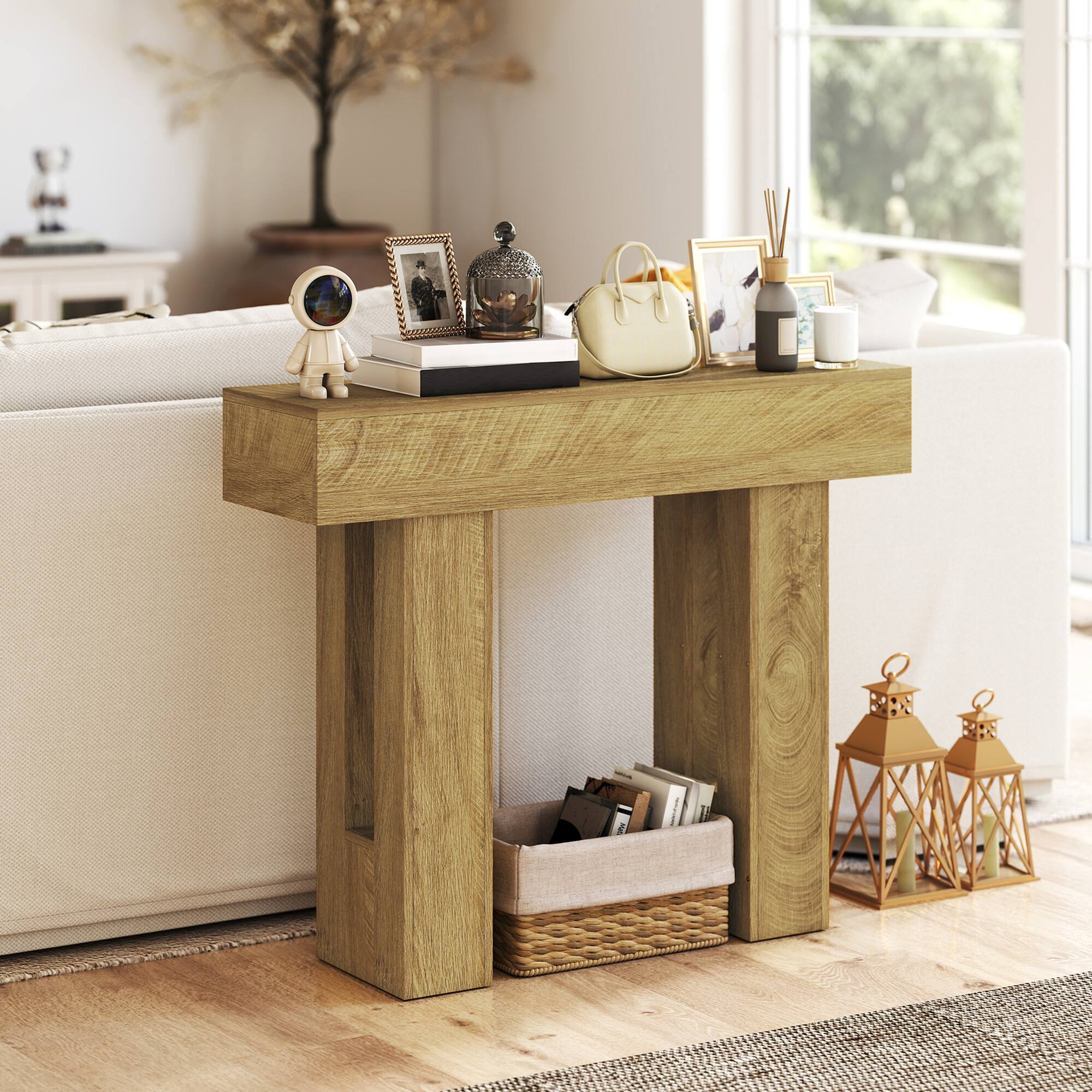 Alt View 5. Homcom - Inch Console Table, Sofa Table Behind the Couch with Thickened Tabletop for Living Room, Hallway - Oak.