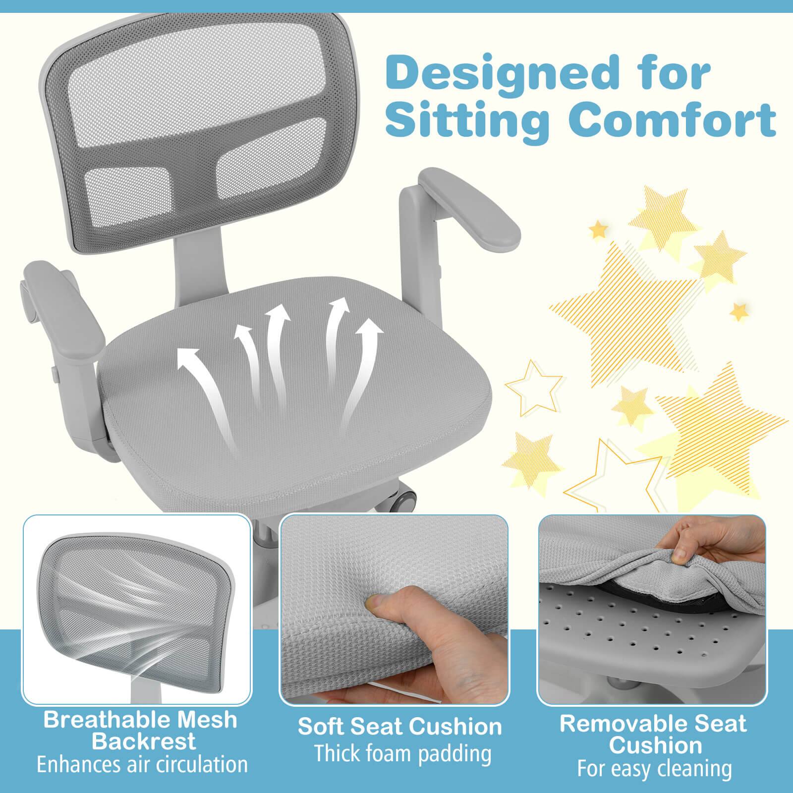 Designed for Sitting Comfort

Breathable Mesh Backrest  
Enhances air circulation

Soft Seat Cushion  
Thick foam padding

Removable Seat Cushion  
For easy cleaning