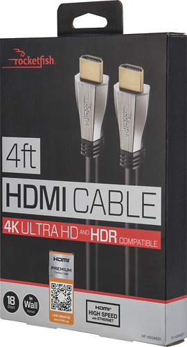 Rocketfish™ - 4' 4K UltraHD/HDR In-Wall Rated HDMI Cable - Black
