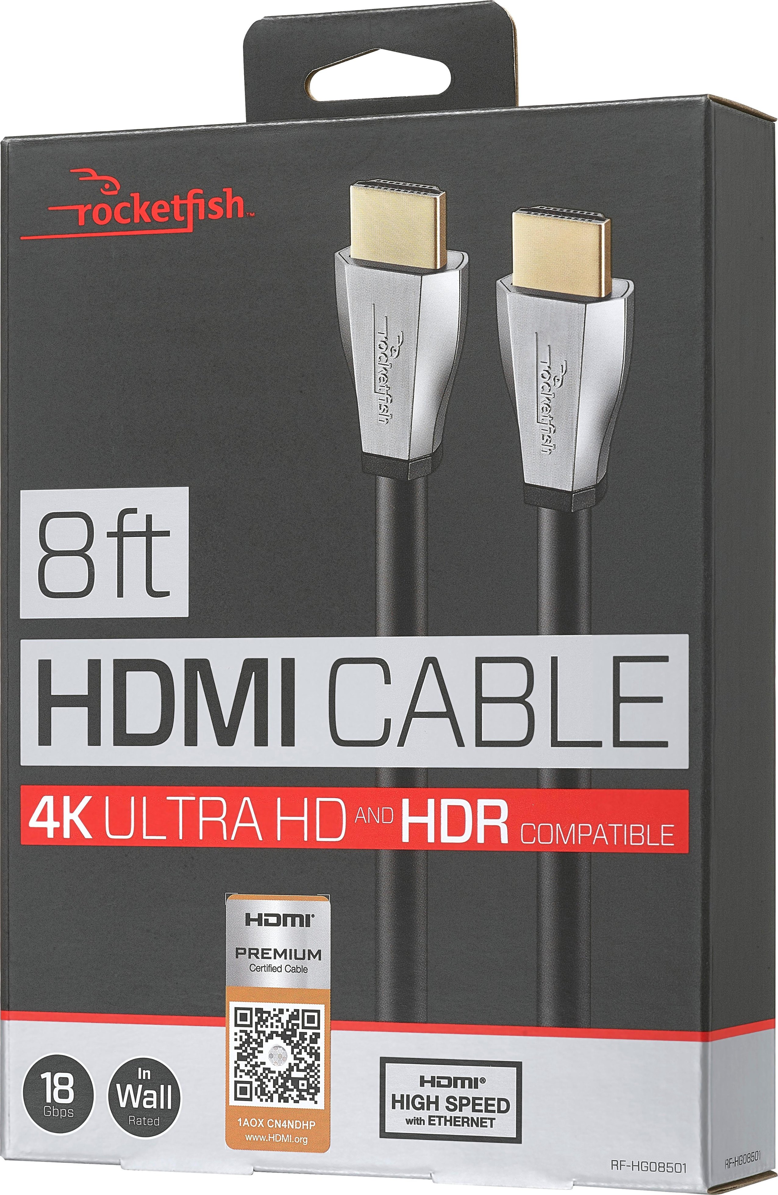 Rocketfish - 8' 4K UltraHD/HDR In-Wall Rated HDMI Cable - Black